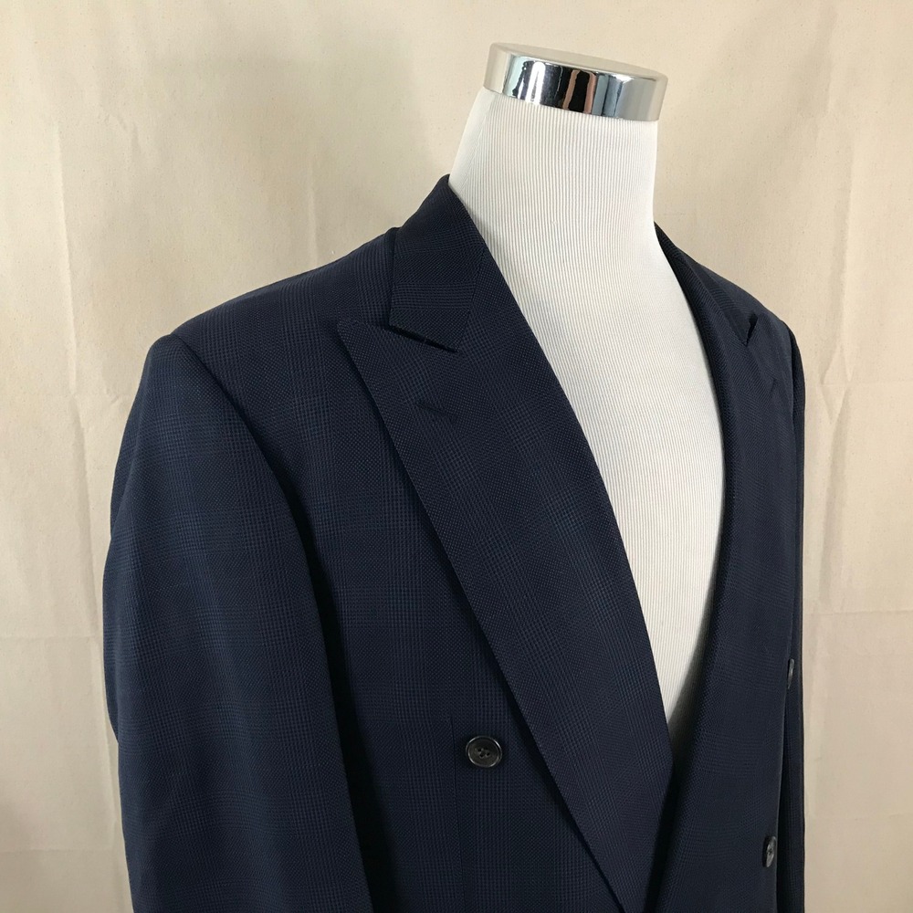 Ermenegildo Zegna Tindari 44R Double Breasted Sport Coat Wool Navy Glen Plaid